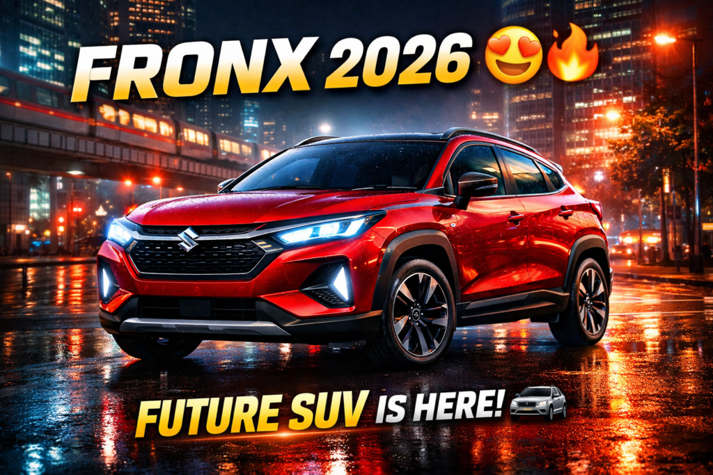 Maruti Suzuki Fronx 2026 new model compact SUV with futuristic design, LED headlights and modern styling in India