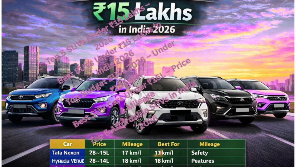 Top 5 SUV cars under 15 lakhs India 2026 lineup