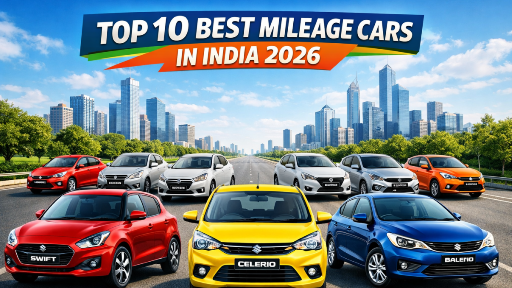 Top 10 best mileage cars in India 2026 including Swift, WagonR, Celerio and Baleno